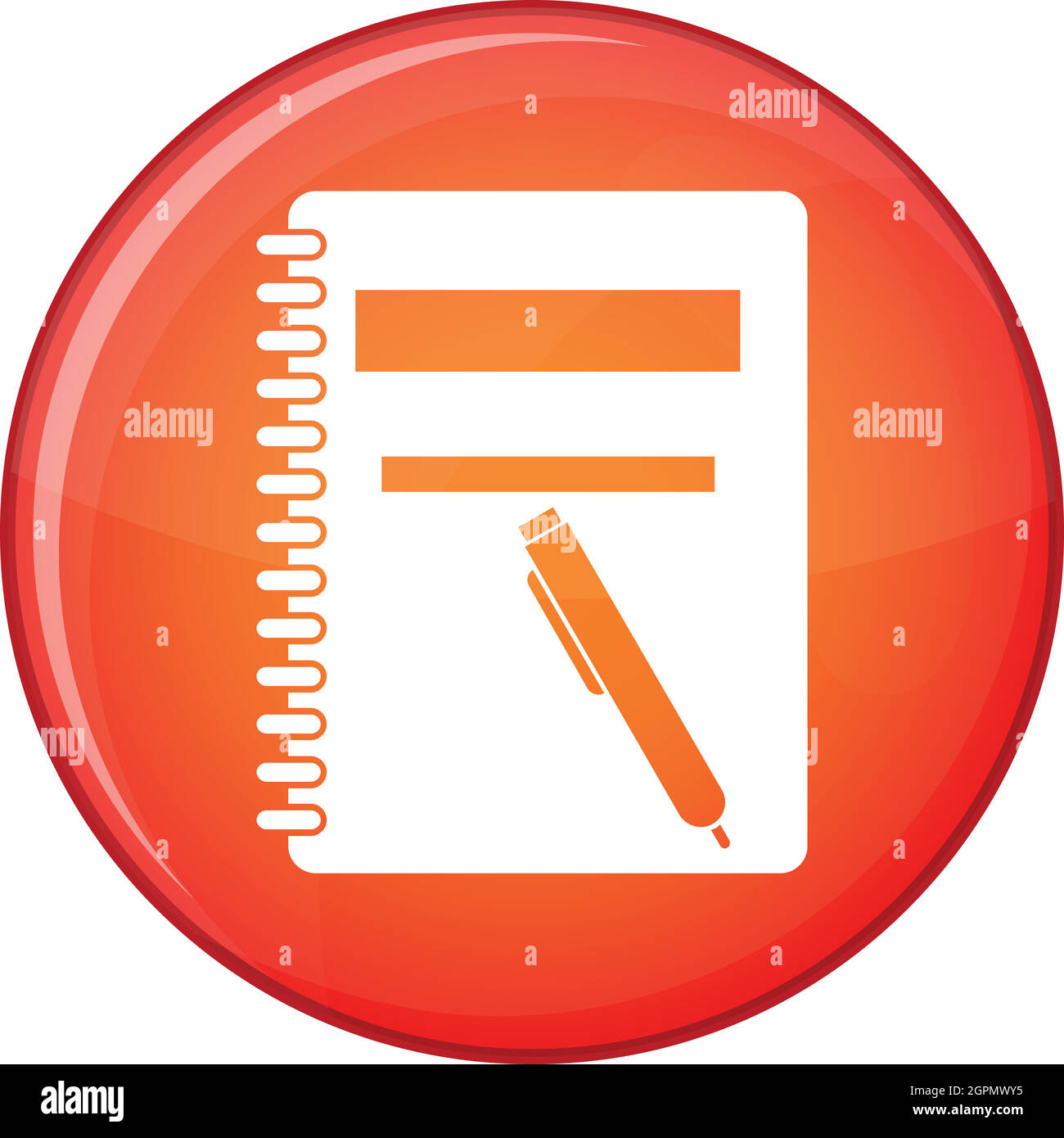 Closed spiral notebook and pen icon, flat style Stock Vector