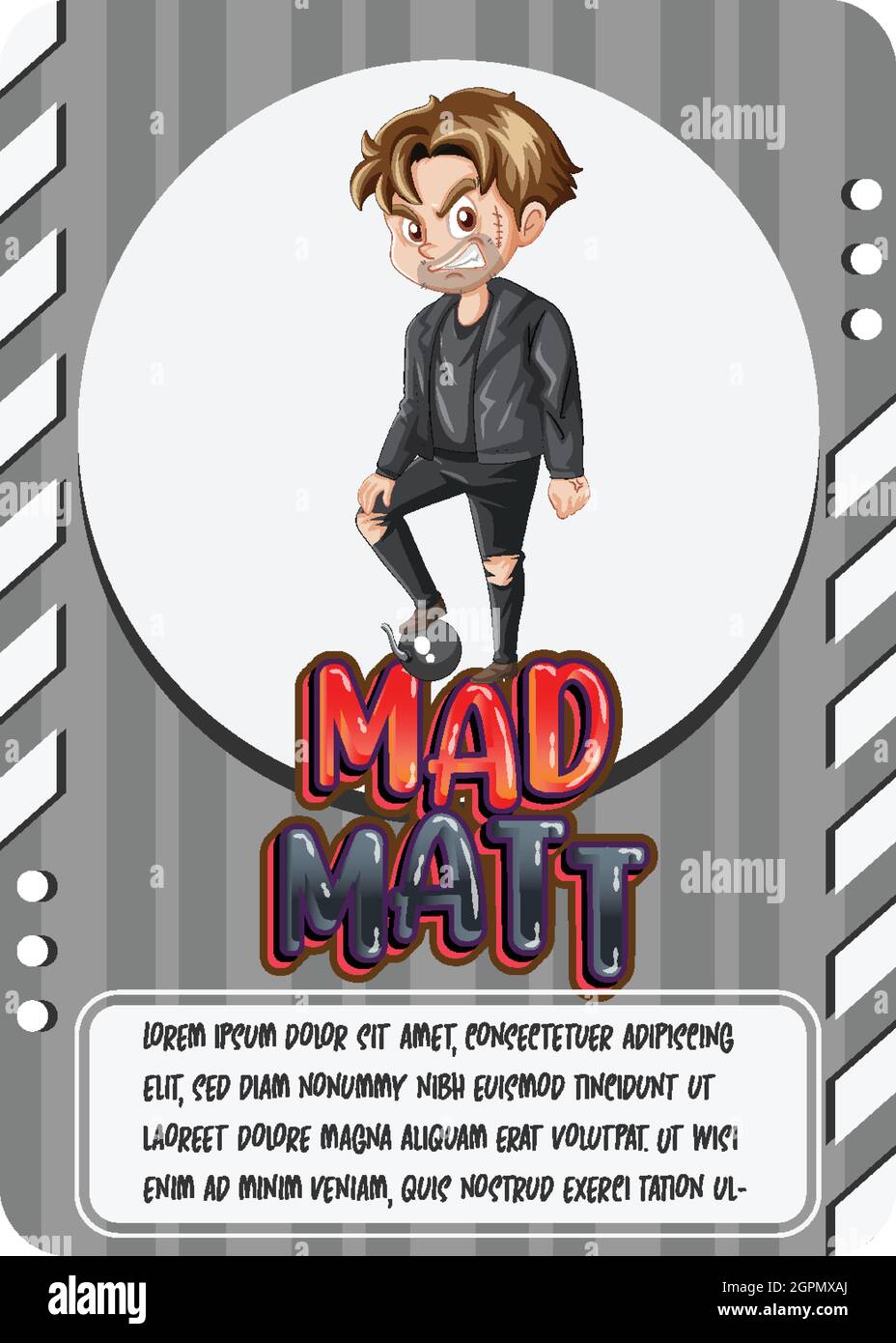 Character game card template with word Mad Matt illustration Stock Regarding Playing Card Template Word
