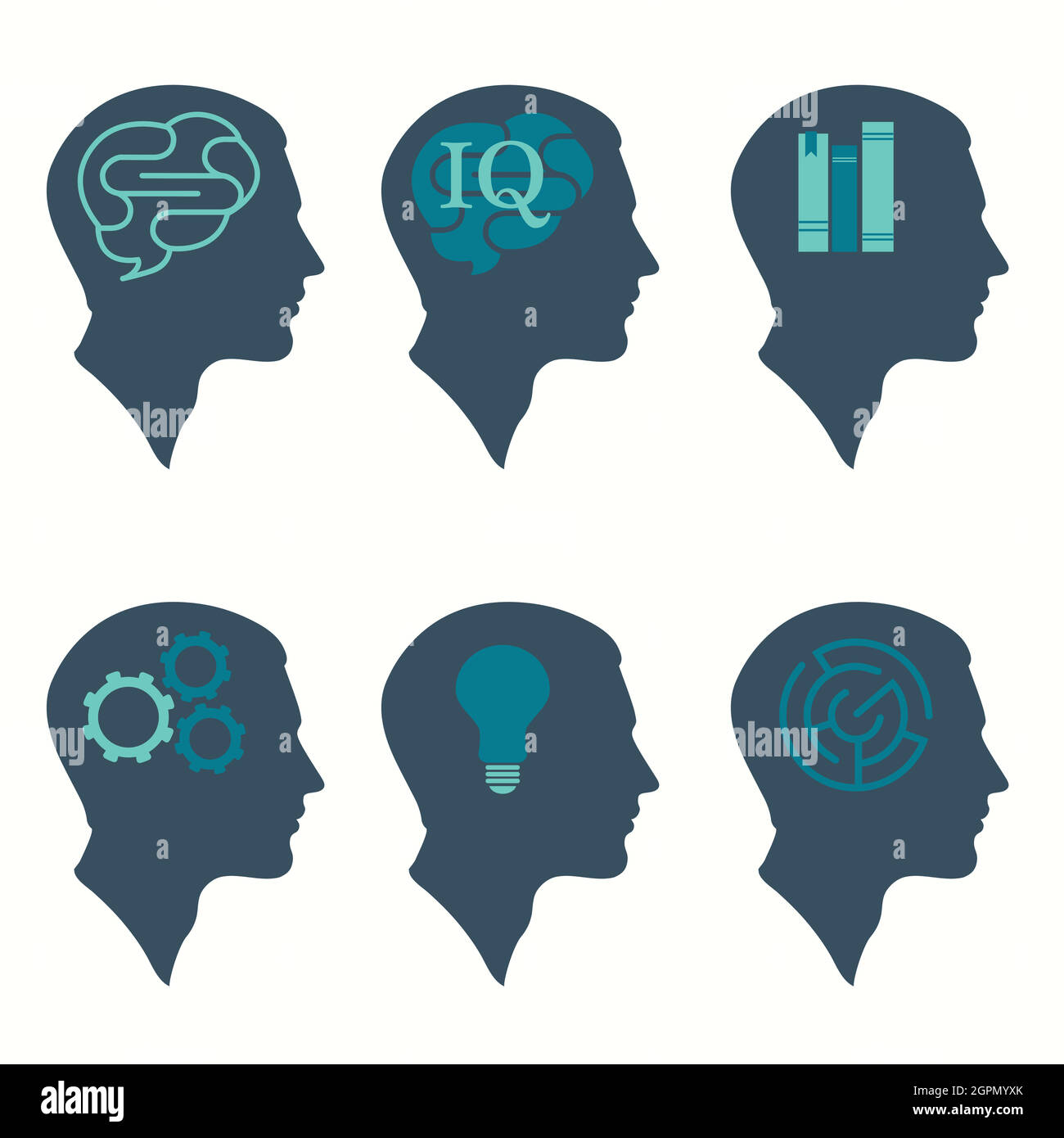 head concept, with brain, bulb, book, labyrinth and gear icon Stock Vector