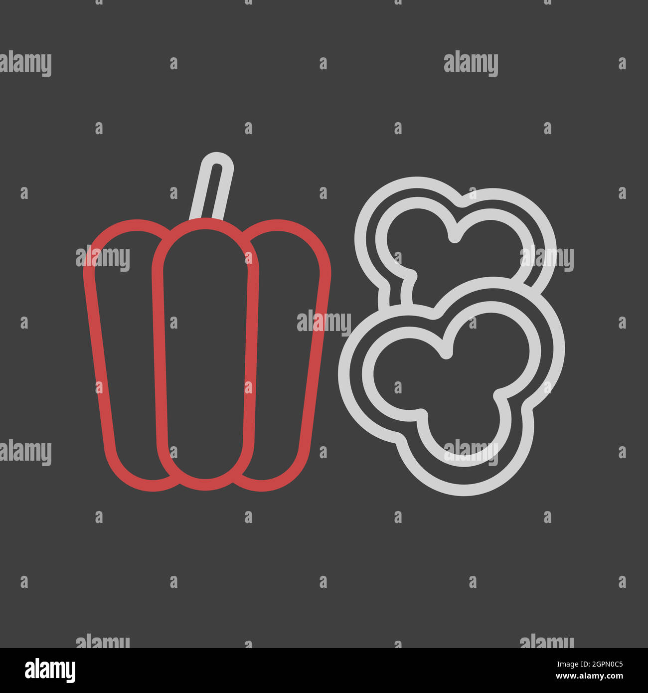 Fresh peppers sliced vector icon on dark background. Vegetable symbol Stock Vector