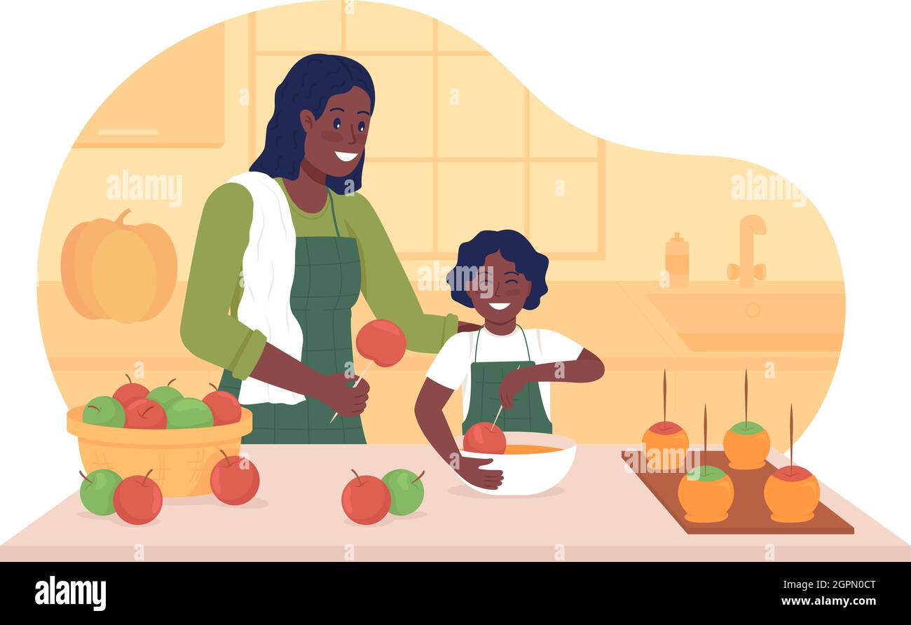 Cooking with child in autumn 2D vector isolated illustration Stock ...