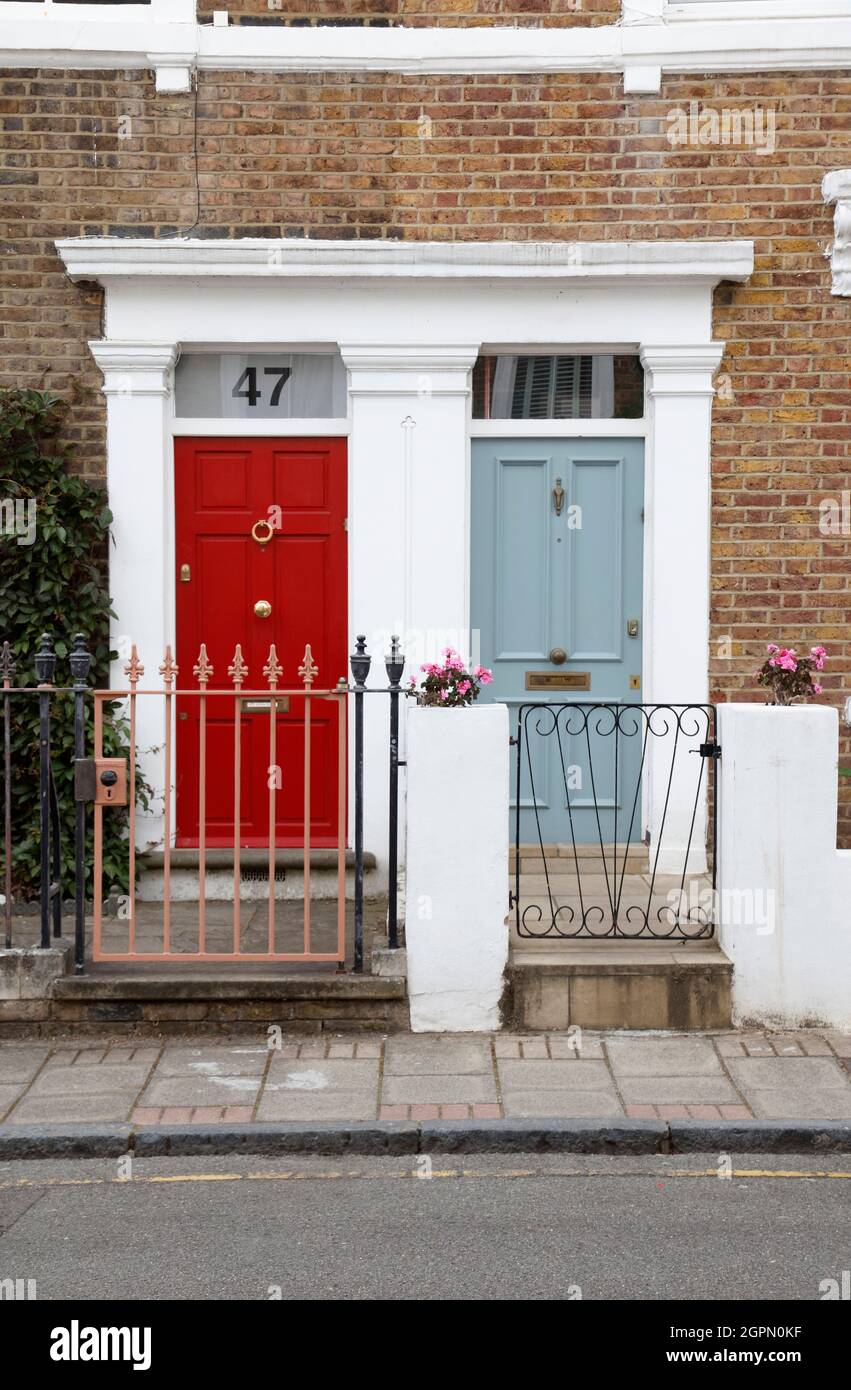 Pair of doors on Wadham Road, Putney, London, UK Stock Photo