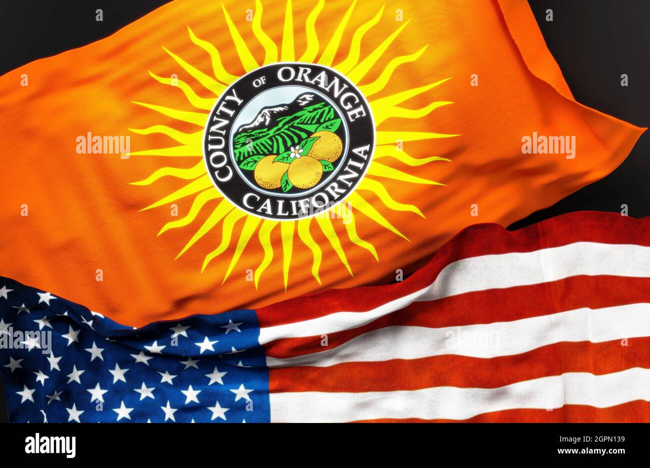 Flag of Orange County California along with a flag of the United States of  America as a symbol of unity between them, 3d illustration Stock Photo -  Alamy