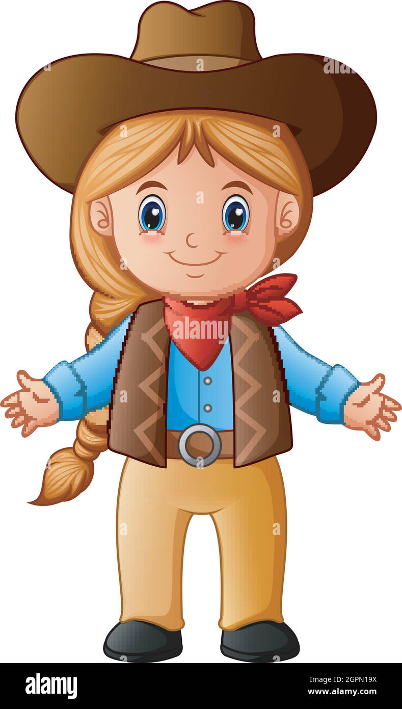 Cute little cowgirl isolated on white background Stock Vector