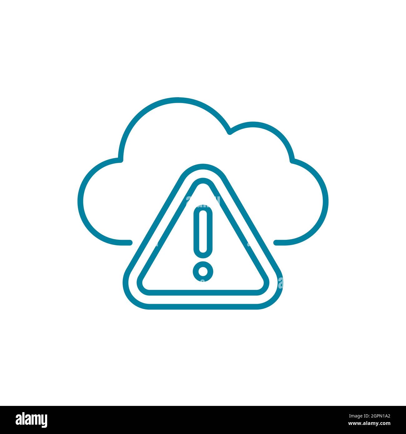 Cloud warning sign line icon. Cloud computing server hosting error. Triangle road exclamation mark. Cyber attack concept. Not secure connection.Vector Stock Vector