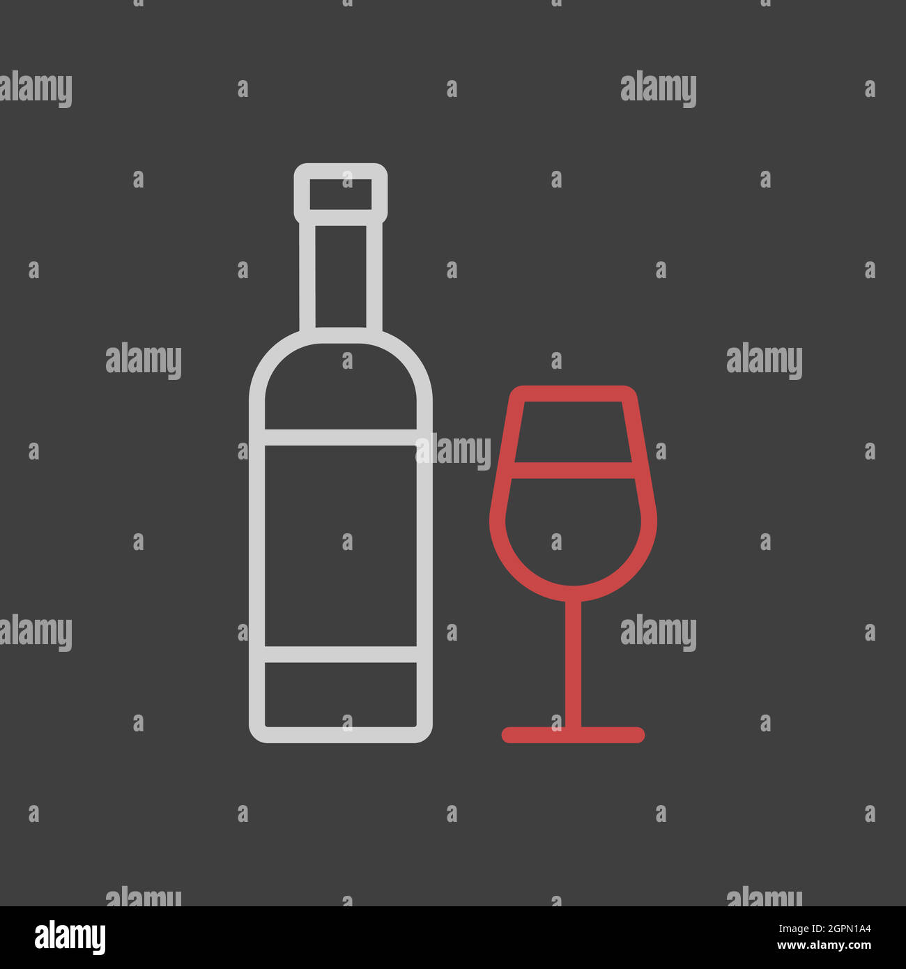 Wine bottle and glasses vector icon on dark background Stock Vector