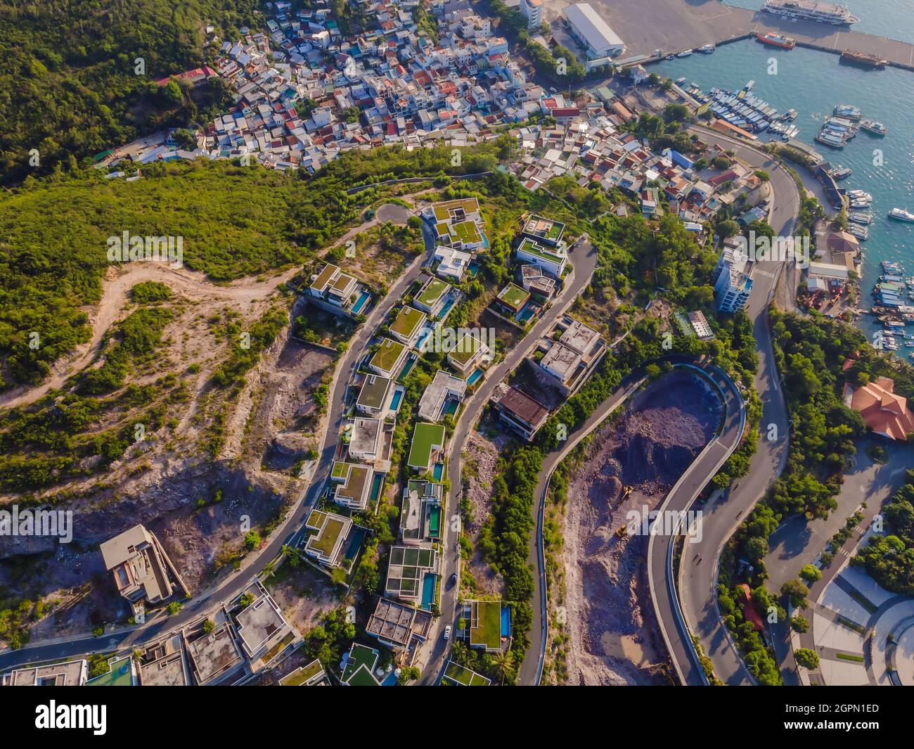Drone view of Nha Trang city and An Vien village, Vietnam Stock Photo