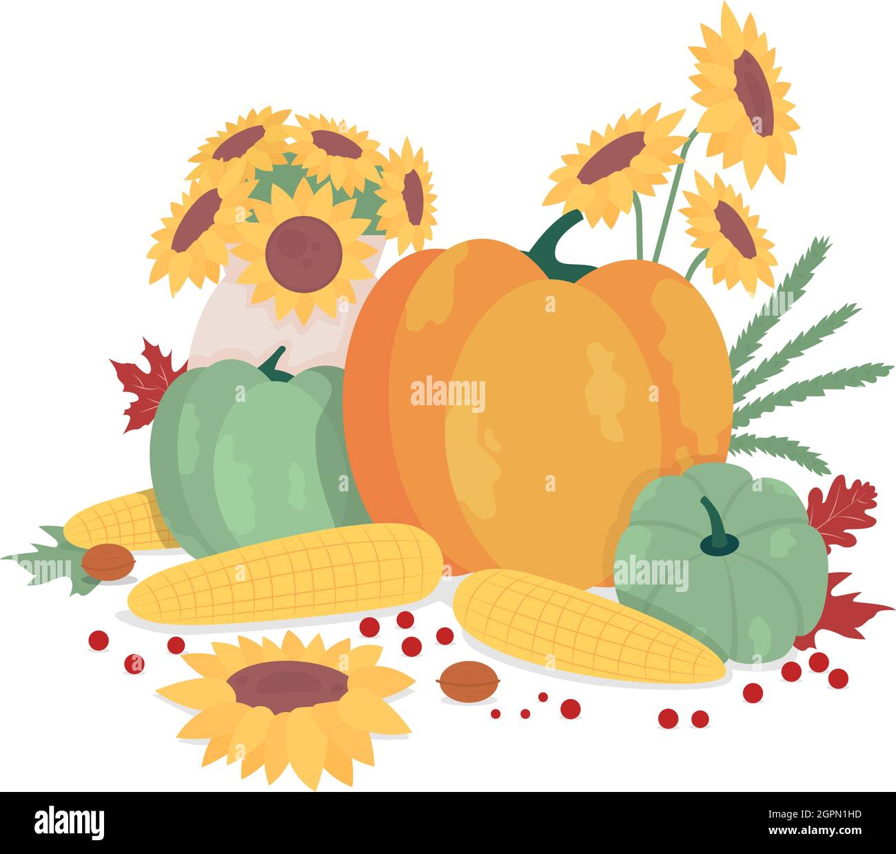 Autumnal harvest semi flat color vector objects Stock Vector Image ...