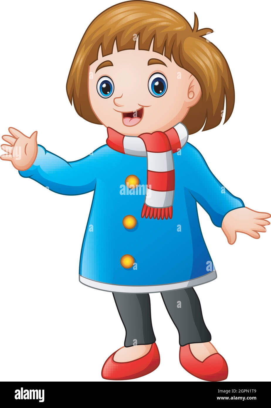 Cartoon happy girl in winter clothes Stock Vector Image & Art Alamy
