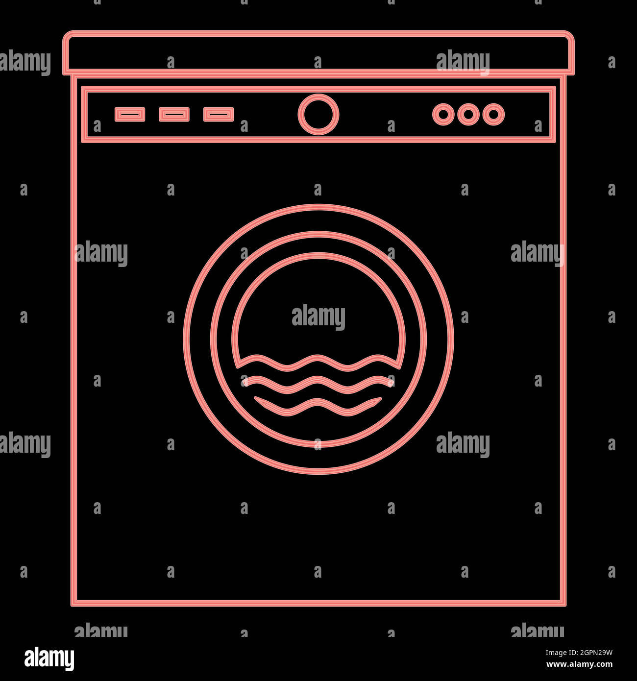 Neon washing machine the red color vector illustration flat style image Stock Vector