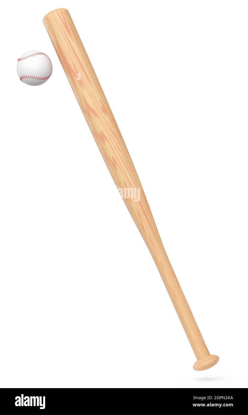 Wodoen professional softball or baseball bat and ball isolated on white  background. 3d rendering of sport accessories for team playing games Stock  Photo - Alamy