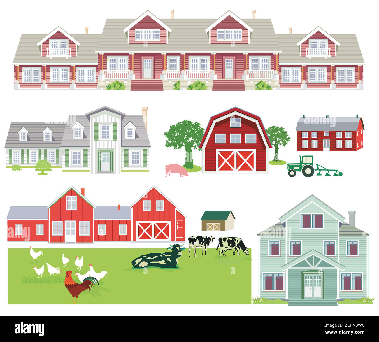 Farm houses country illustration Stock Vector Images - Alamy