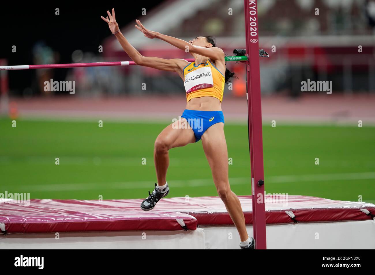 Iryna Gerashchenko participating in the high jump at the Tokyo 2020 Olympic Games Stock Photo