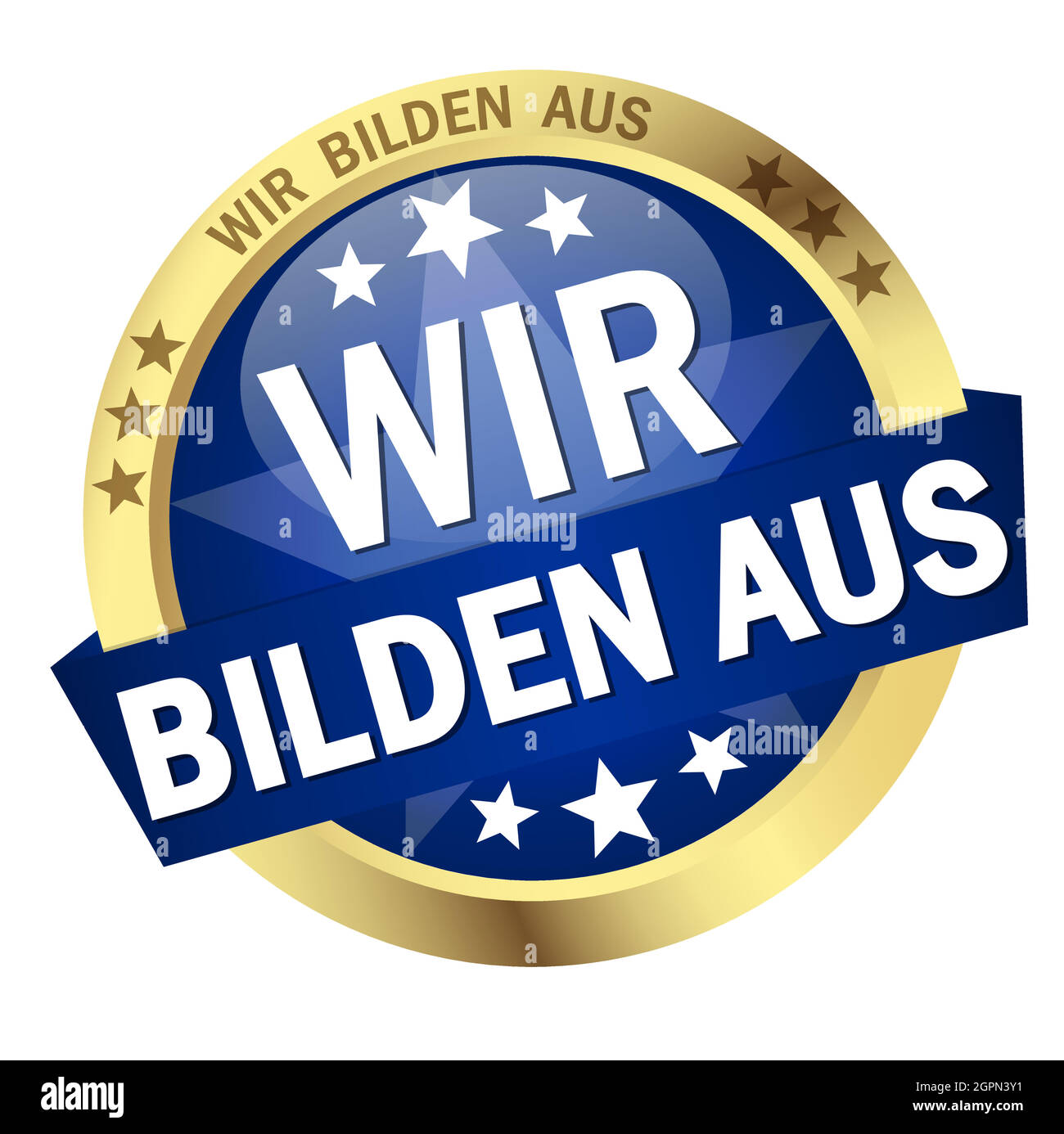 Button with Banner we educate (in german) Stock Vector