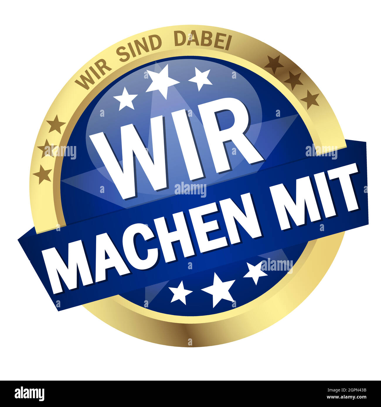 Button with Banner we take part (in german) Stock Vector