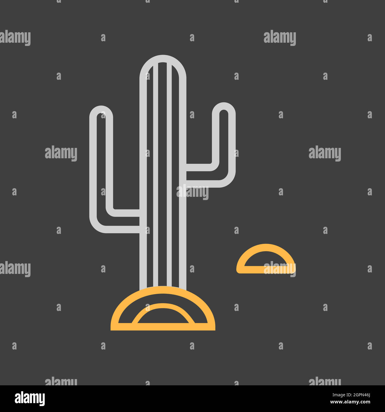 Desert cactus vector icon on dark background. Nature sign Stock Vector
