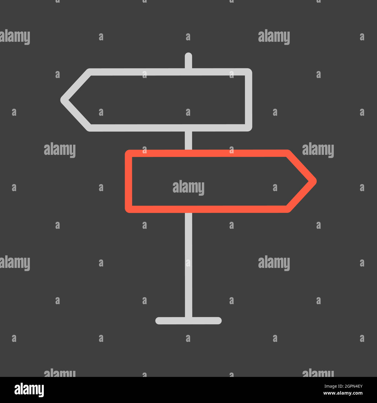 Signpost vector icon on dark background. Navigation sign Stock Vector