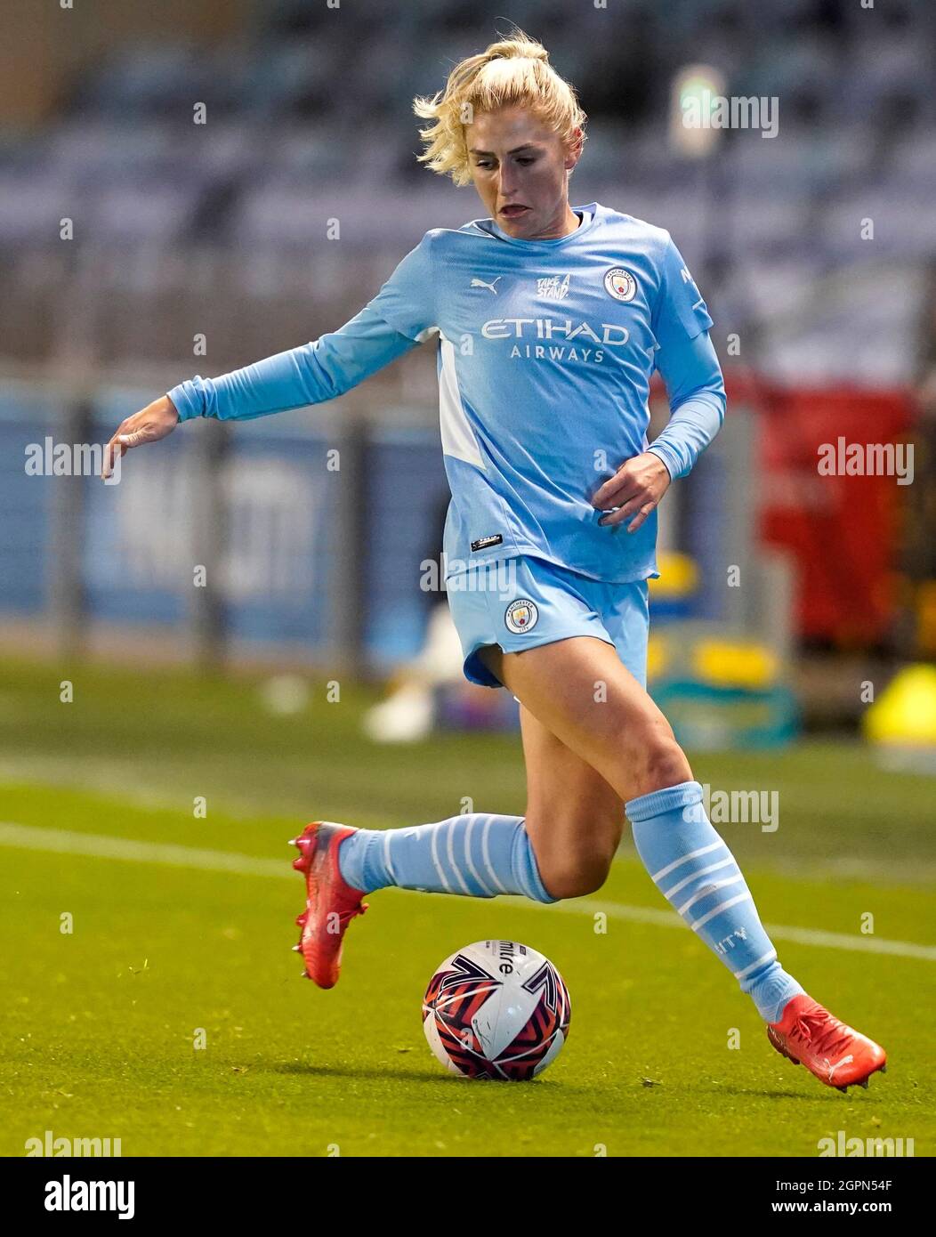 Manchester, England, 29th September 2021. Laura Coombs of Manchester City during the The Women's FA Cup match at the Academy Stadium, Manchester. Picture credit should read: Andrew Yates / Sportimage Stock Photo
