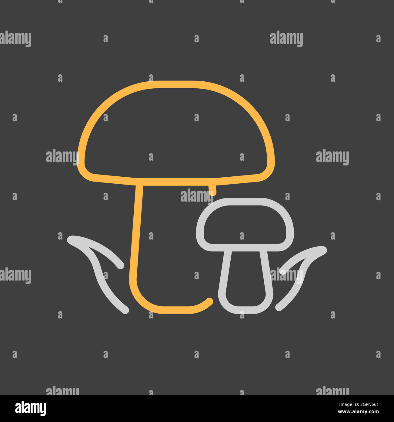 Forest mushrooms with a green grass vector icon on dark background Stock Vector