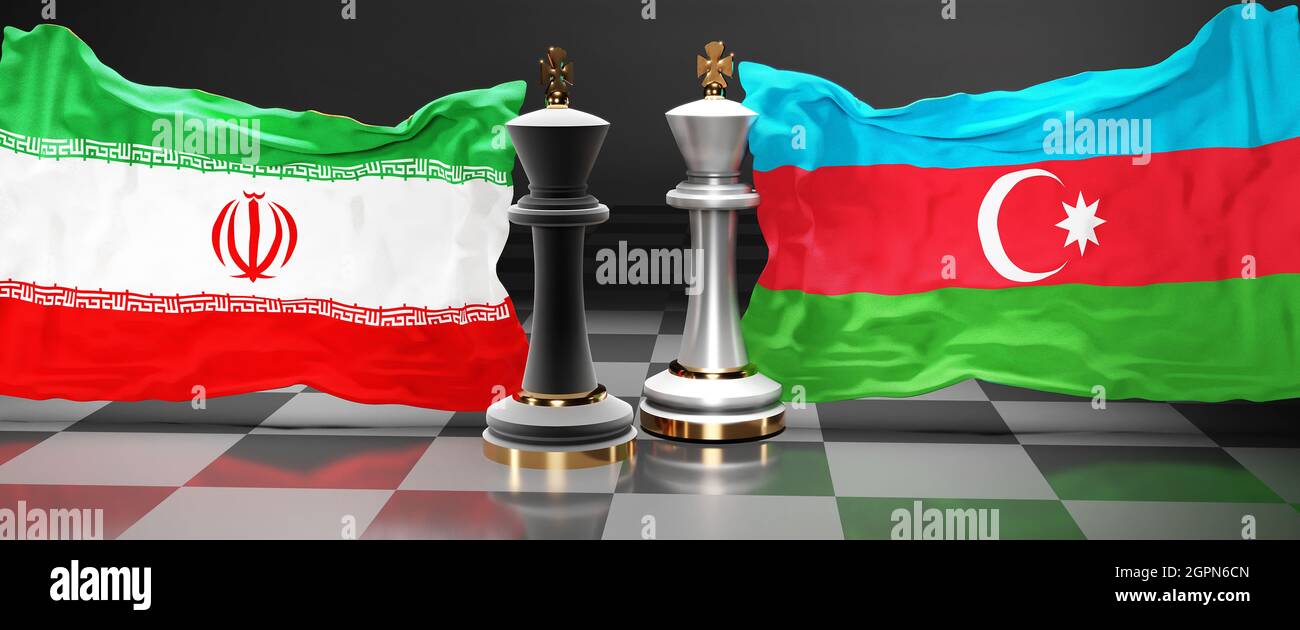 Iran Azerbaijan summit, fight or a stand off between those two countries that aims at solving political issues, symbolized by a chess game with nation Stock Photo