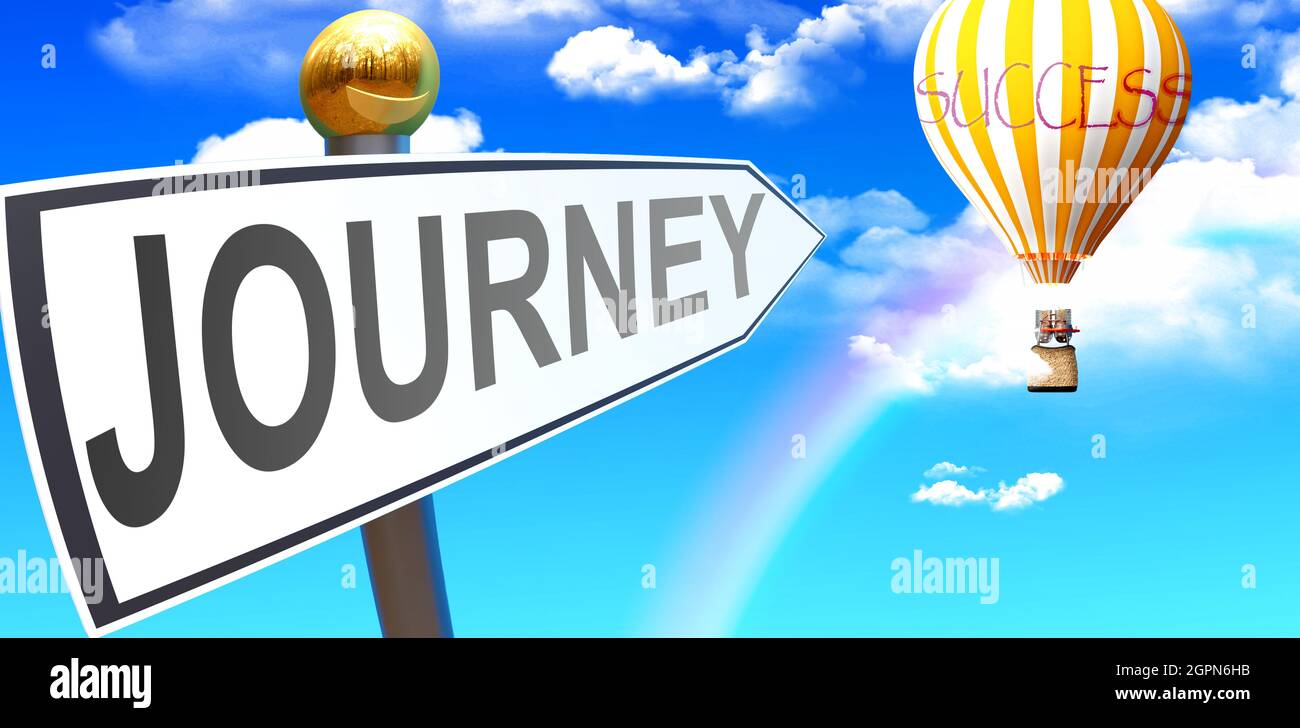 Journey leads to success shown as a sign with a phrase Journey