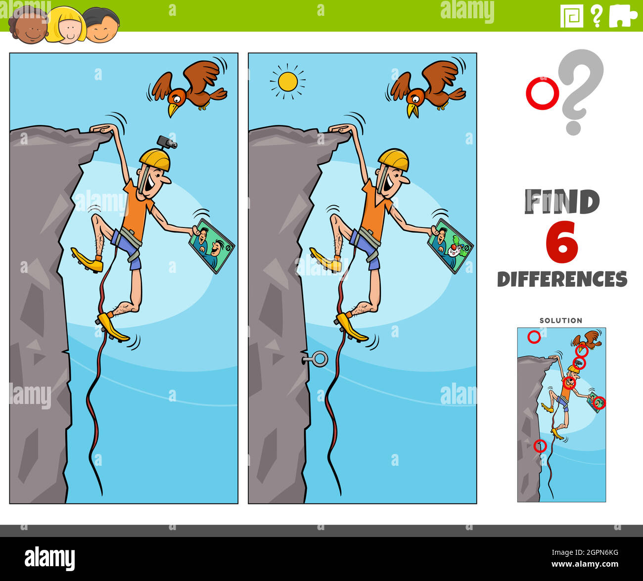 differences educational game with cartoon climber Stock Vector