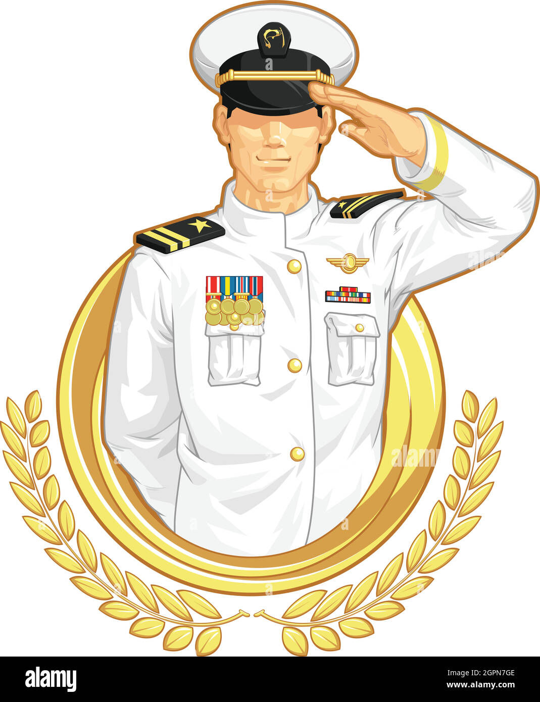 Military Officer Salute Army Air Force Navy General Cartoon Drawing Stock Vector