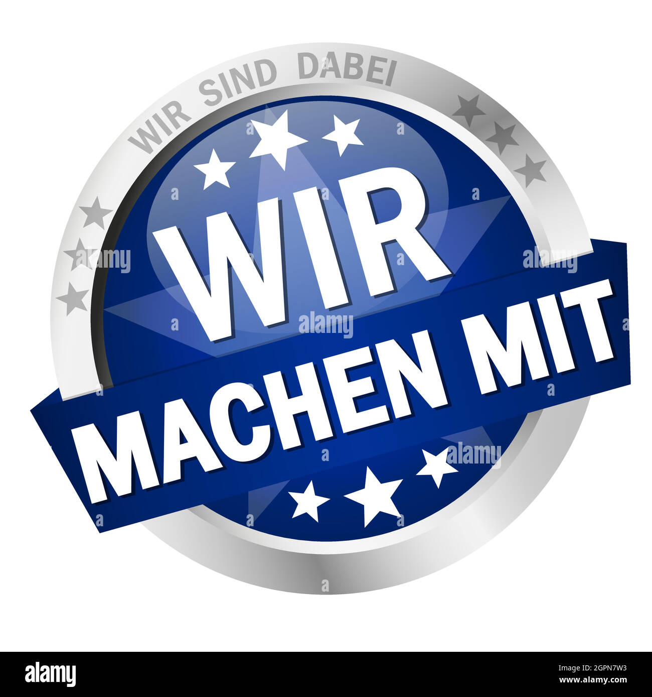 Button with Banner we take part (in german) Stock Vector