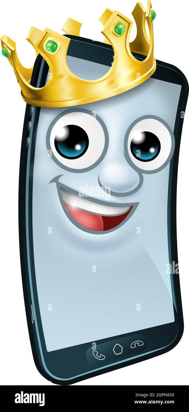 Mobile Phone King Crown Cartoon Mascot Stock Vector