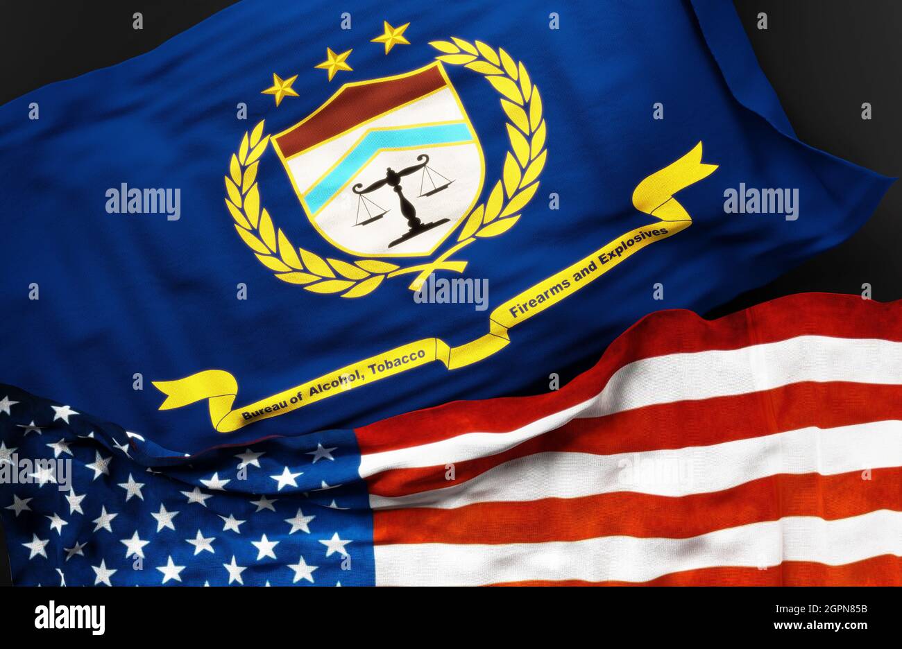 Flag of the Bureau of Alcohol Tobacco Firearms and Explosives 2002 along  with a flag of the United States of America as a symbol of unity between  them Stock Photo - Alamy