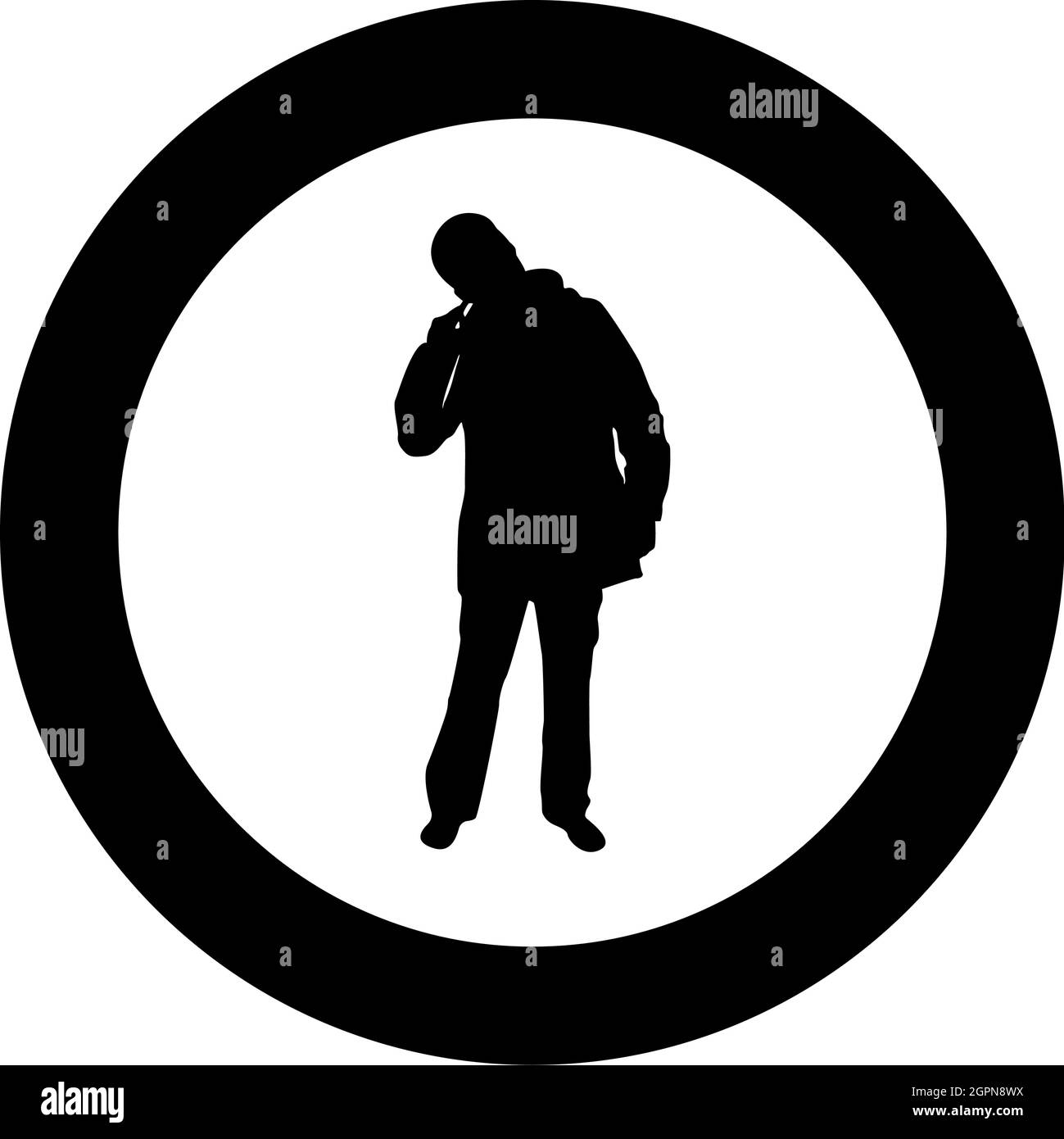 Male picking in ear using finger Male clearing earwax Clean body concept Caring for cleanliness idea Hygiene Cleanup hygienic silhouette in circle round black color vector illustration solid outline style image Stock Vector