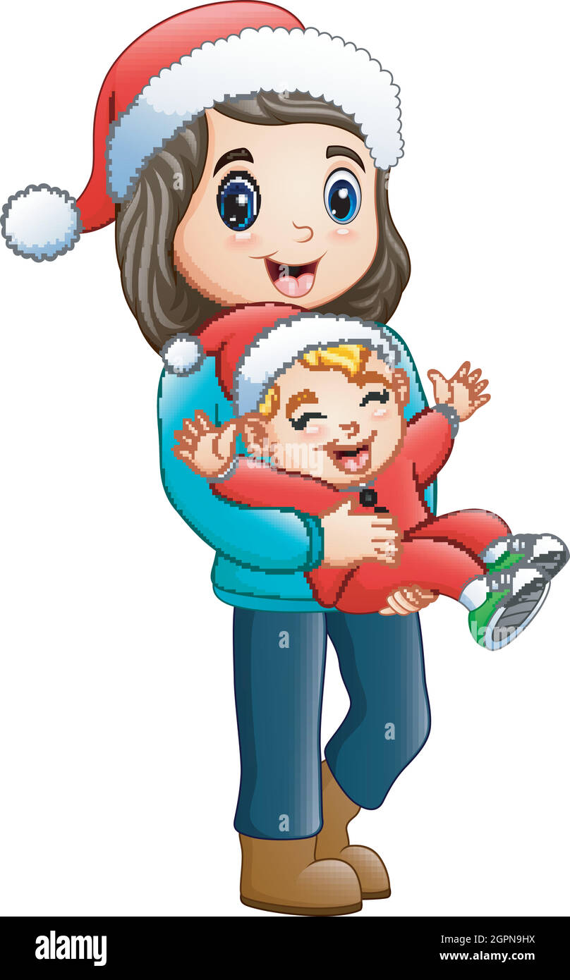 Happy mother and son celebrating christmas Stock Vector