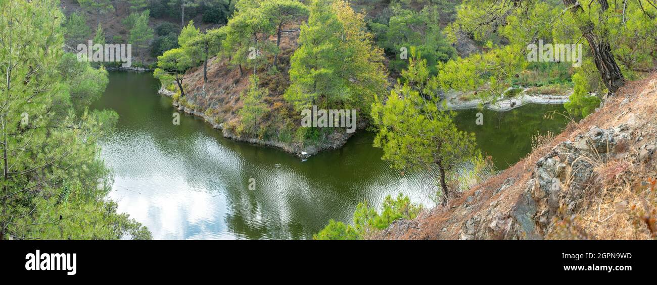 Water storage in Cyprus, Pera Pedi dam in Paphos forest Stock Photo