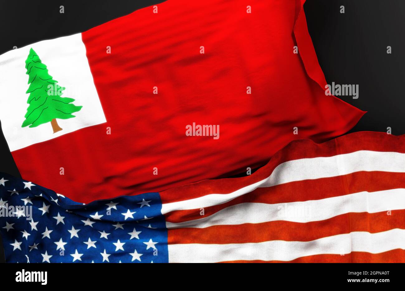 Flag of New England pine along with a flag of the United States of ...