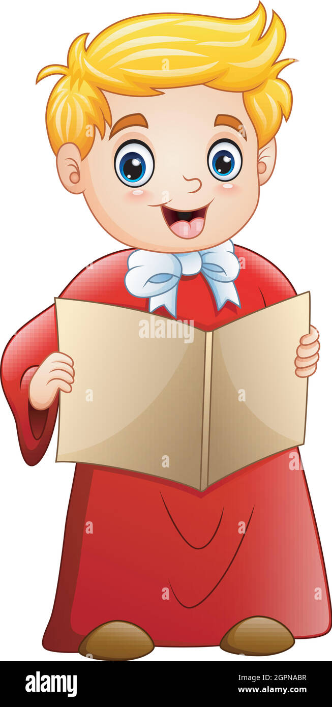 Cartoon boy singing christmas carols Stock Vector