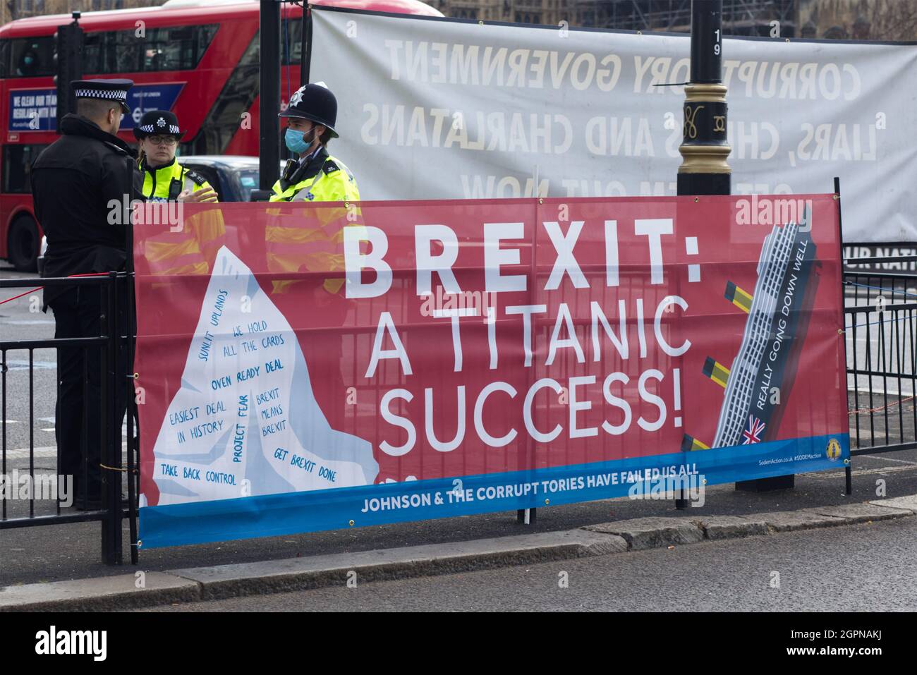 brexit,a titanic success poster at a protest in London Stock Photo