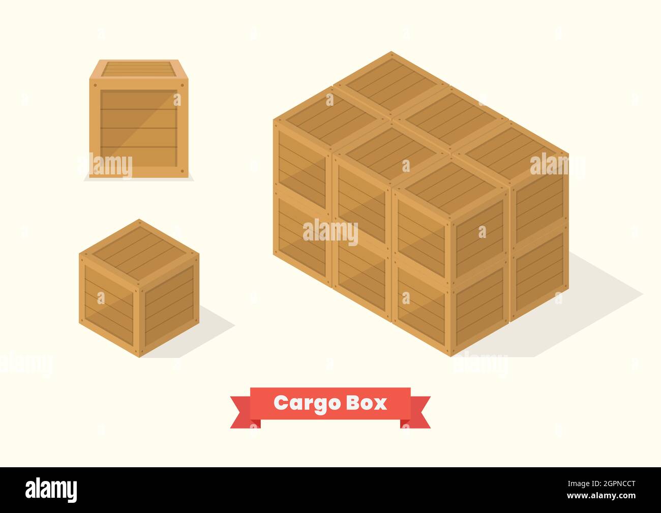 Cargo wood box isometric projection view. Vector illustration Stock Vector