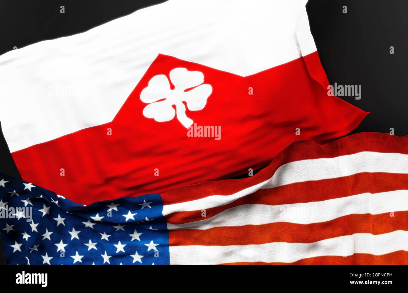 Flag of the Fourth United States Army along with a flag of the United States of America as a symbol of unity between them, 3d illustration Stock Photo