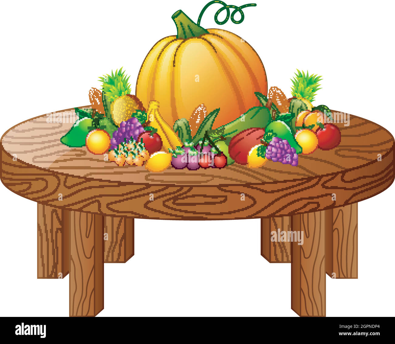 Fruits and vegetables on round wooden table Stock Vector Image & Art
