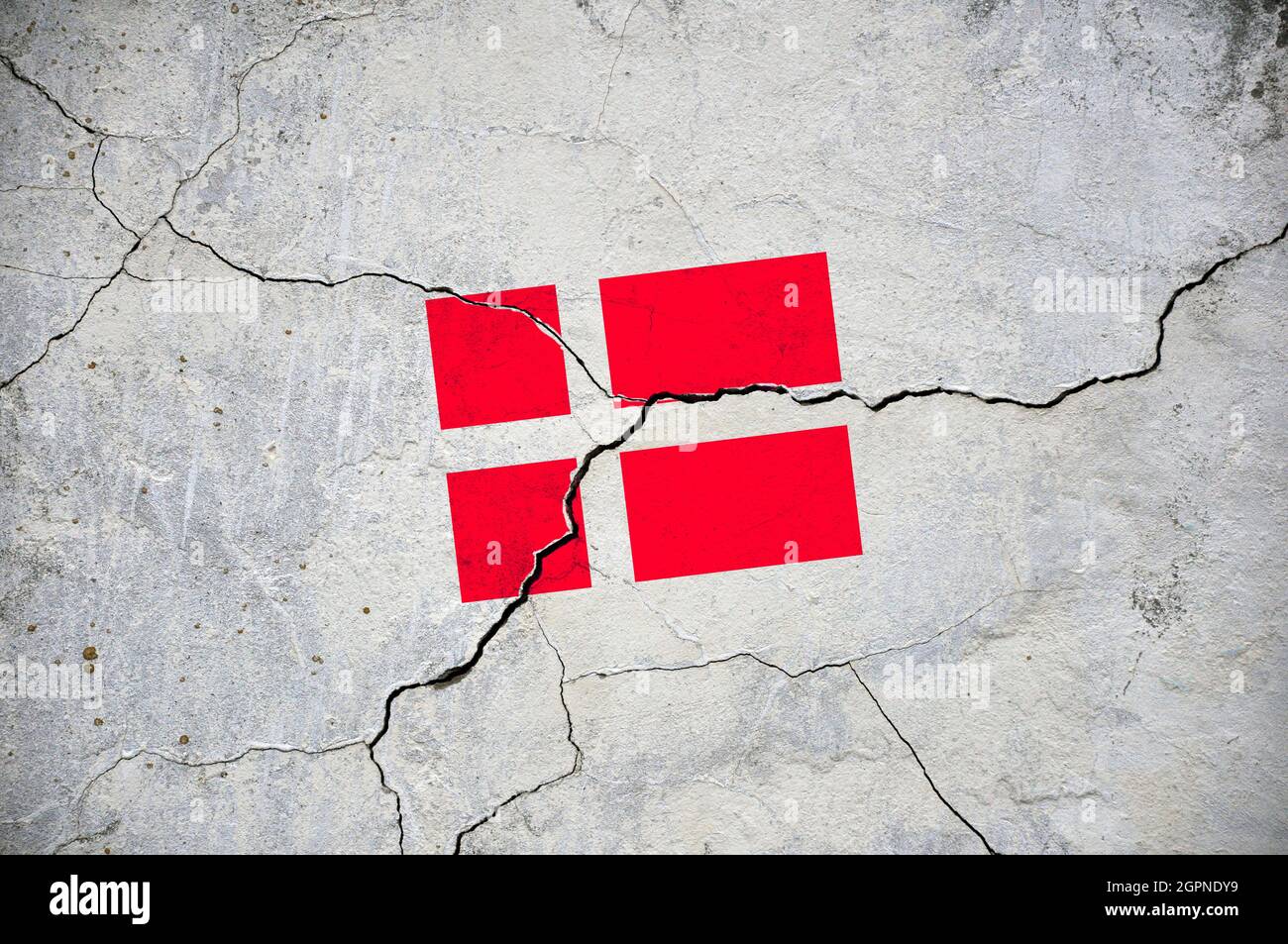 An image of the flag of Denmark on a wall with a crack Stock Photo - Alamy