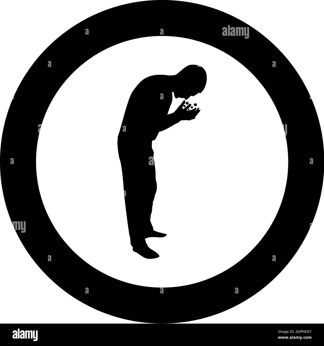 Man wash face water Male cleansing facial Washes his Concept cares about his look Hygiene Bubbles in hand silhouette in circle round black color vector illustration solid outline style image Stock Vector