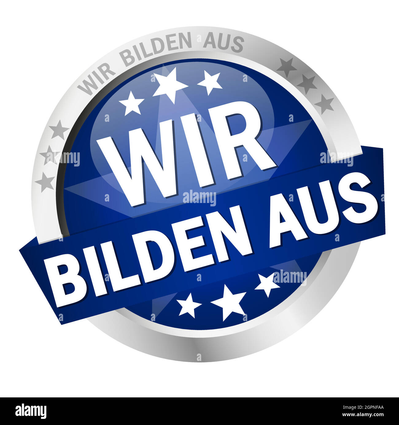 Button with Banner we educate (in german) Stock Vector
