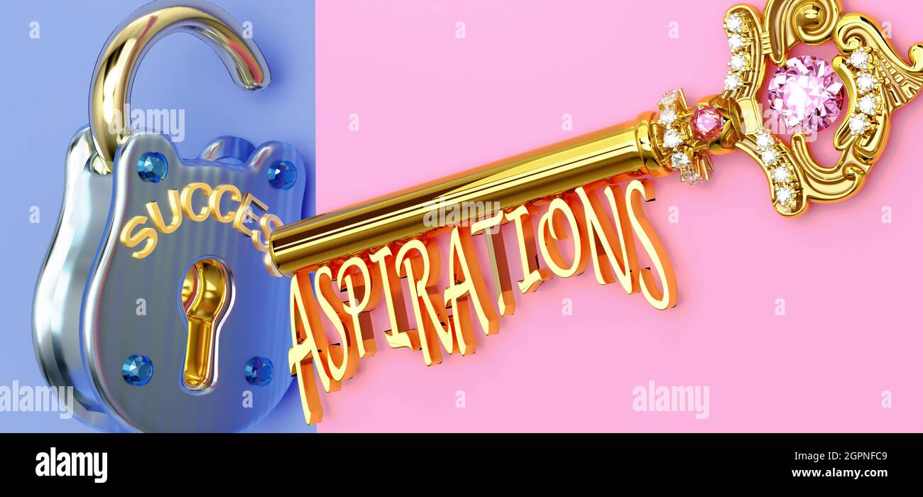 Key to success is Aspirations - to win in work, business, family or life you need to focus on Aspirations, it opens the doors that lead to victories a Stock Photo