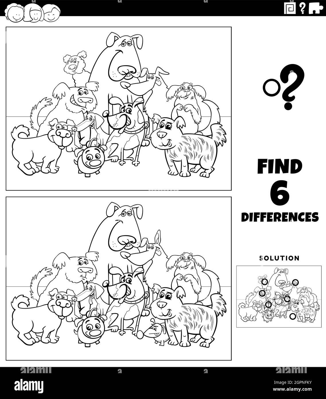 differences game with cartoon dogs coloring book page Stock Vector ...
