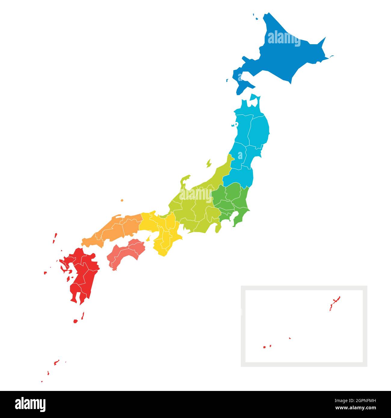 Colorful political map of Japan. Administrative divisions - prefectures