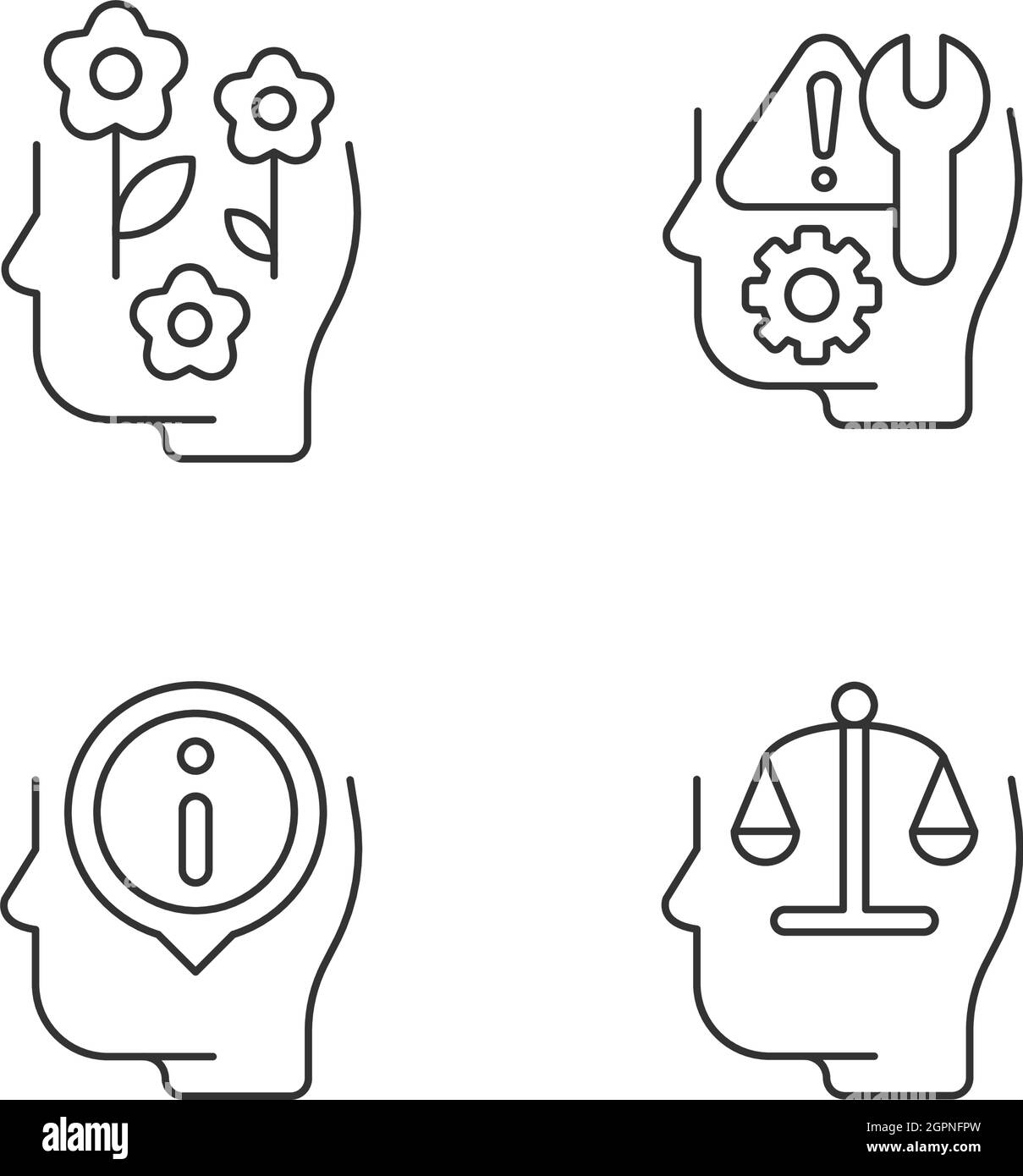 Rational and emotional mindset linear icons set Stock Vector