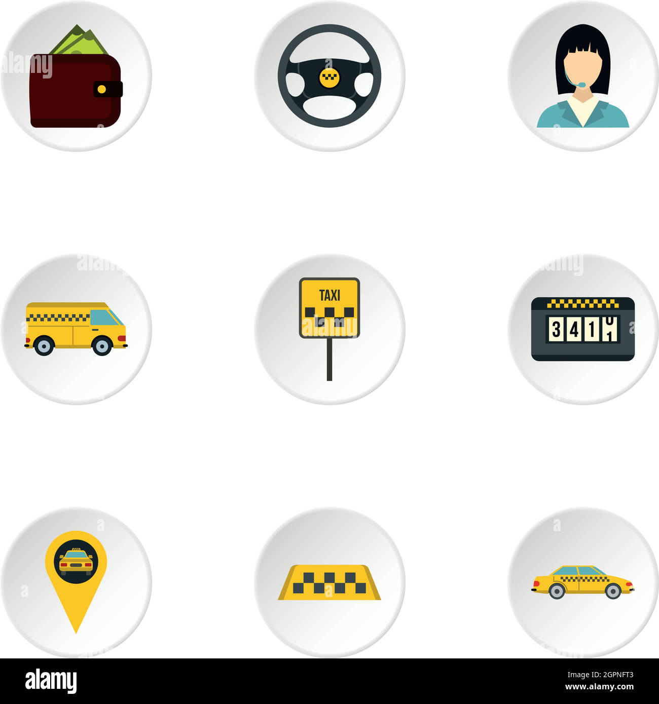 Taxi custom icons set, flat style Stock Vector