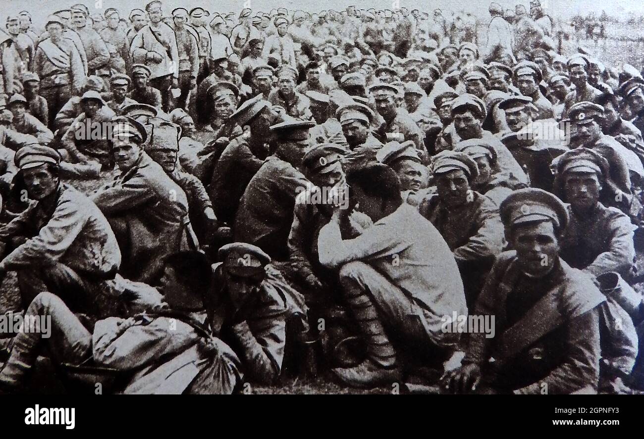 WWI Battle of Tannenberg - A press photographers picture of Russian prisoners of war. The  battle fought at Tannenberg, East Prussia (now Stębark, Poland ),  ended in a decisive German victory over the Russians. Stock Photo