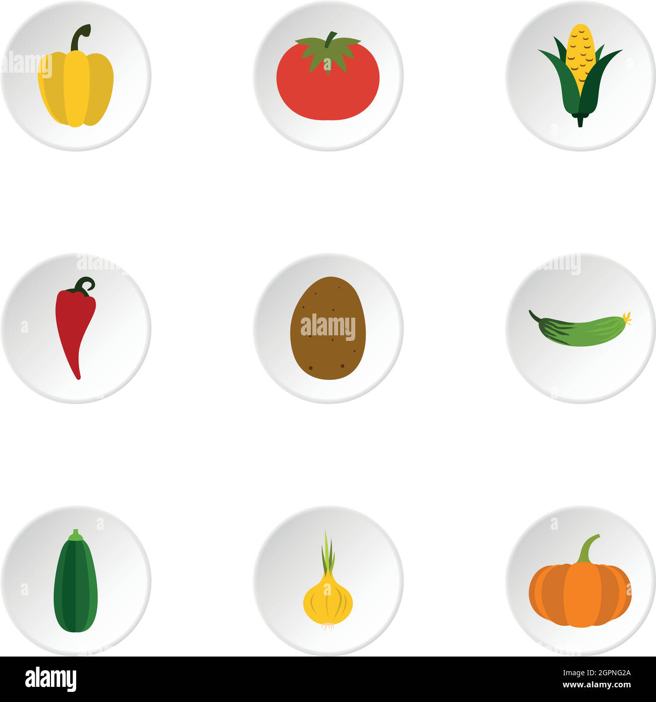 Vegetables icons set, flat style Stock Vector