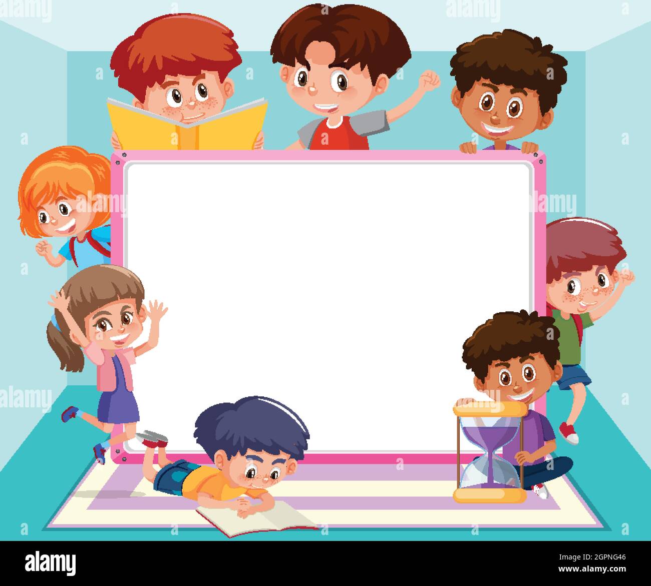Empty board with many children cartoon character illustration Stock ...
